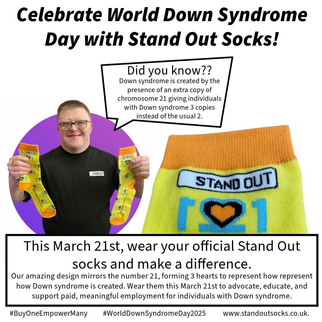 Celebrate World Dow Syndrome Day with Stand Out Socks Official World Down Syndrome Day Socks