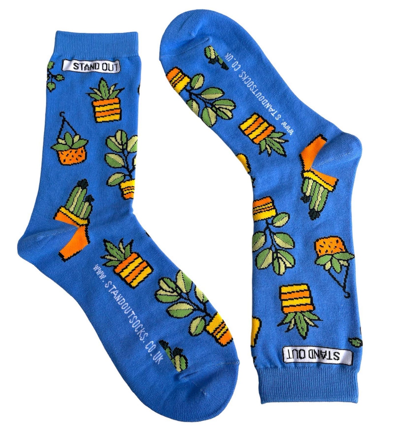 Stand Out Socks Blue With Plants Patten