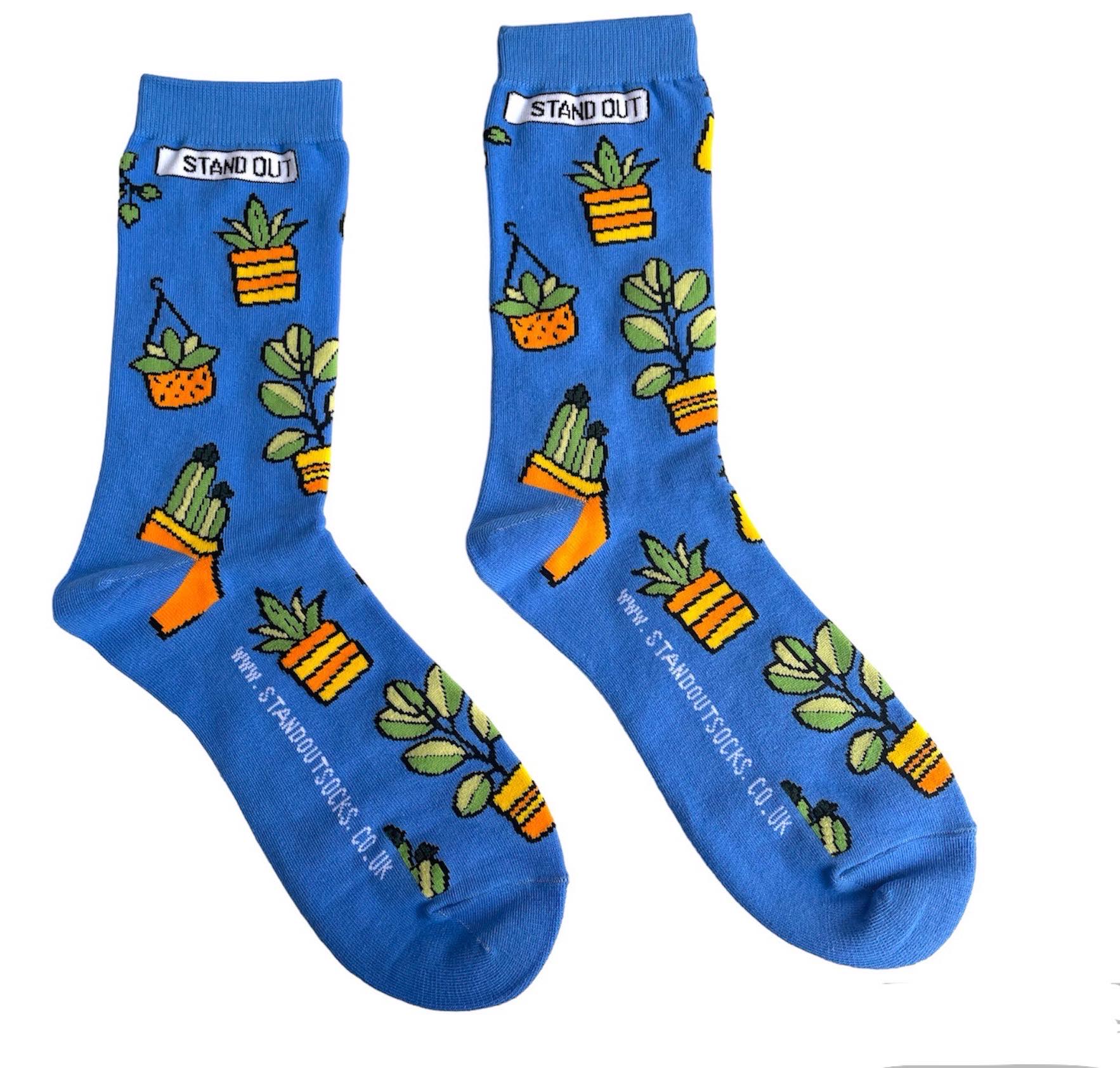 Stand Out Socks Blue With Plants Patten