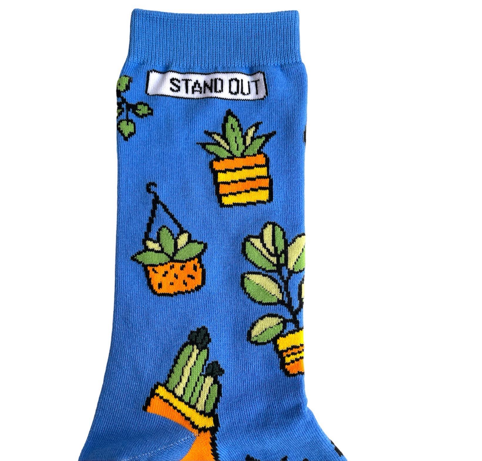 Stand Out Socks Blue With Plants Patten