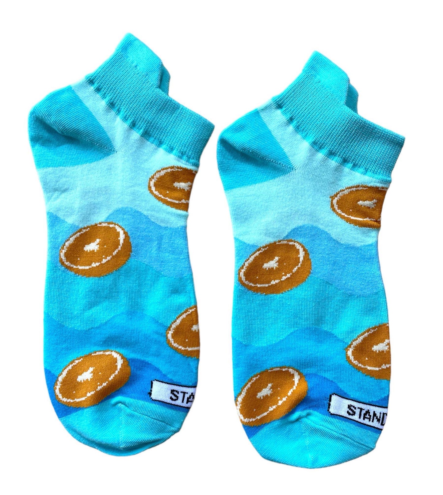 Stand Out Socks Blue ankle socks with Oranges design 