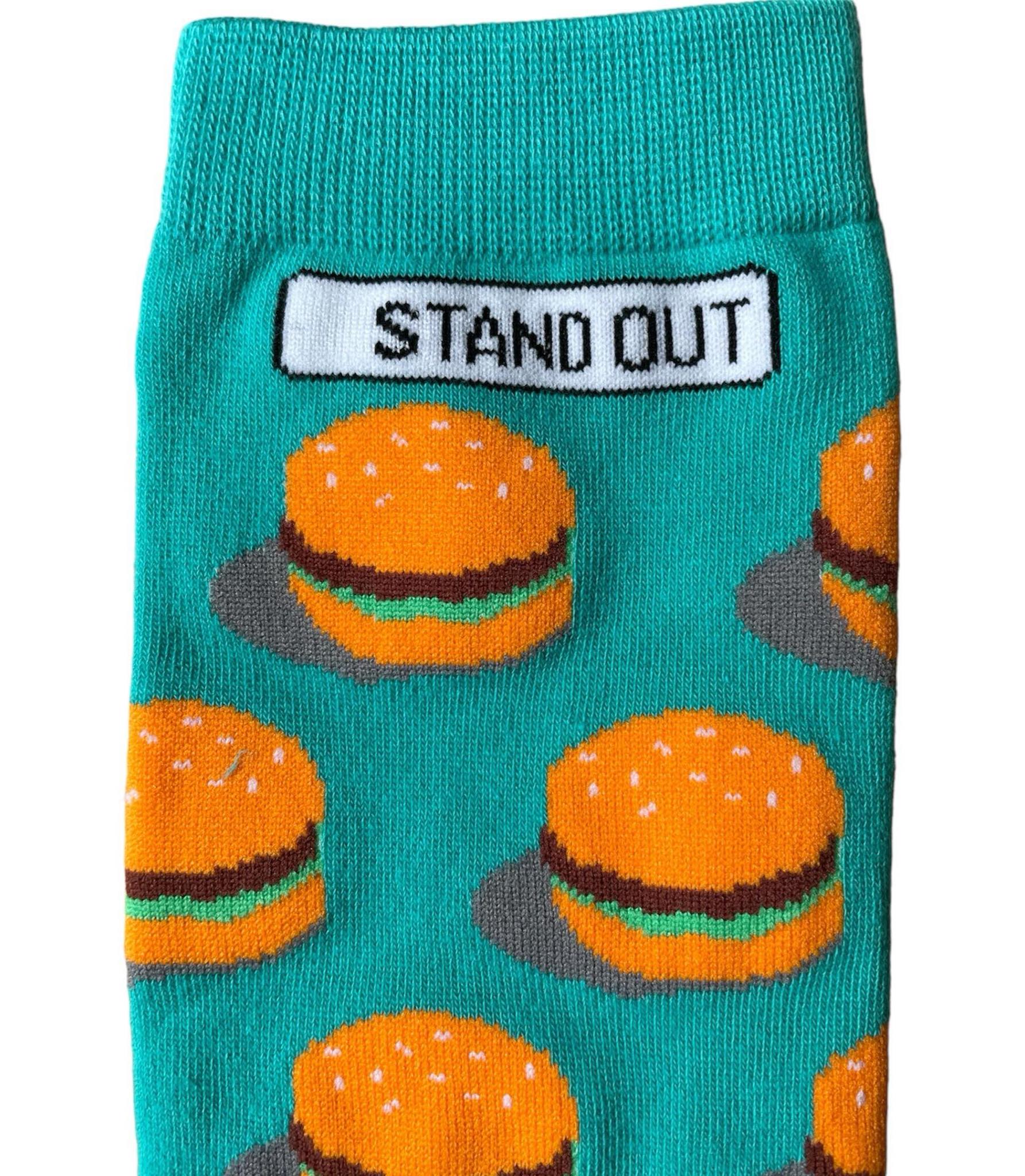 Stand Out Socks Green Socks With Burger Pattern