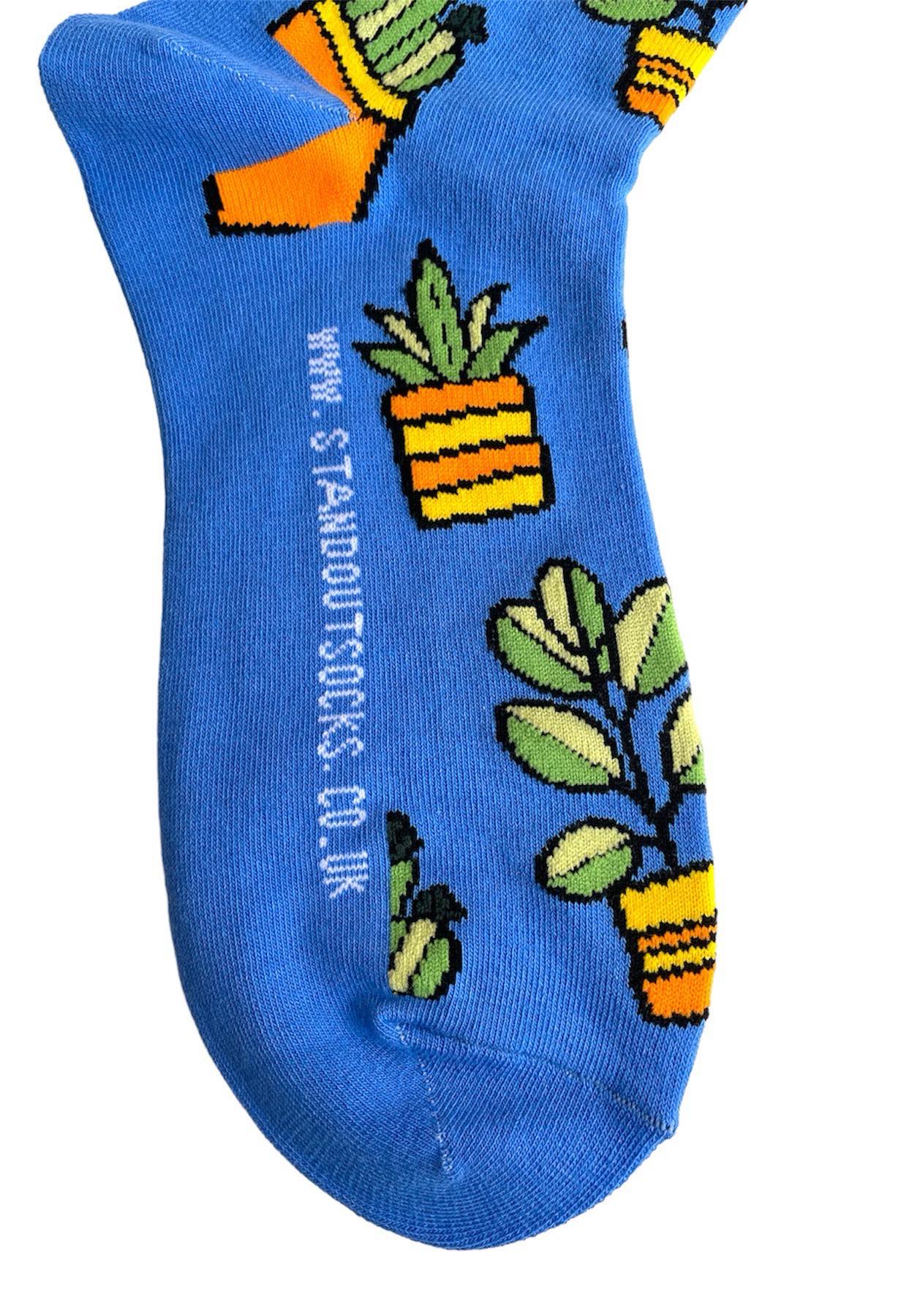 Stand Out Socks Blue With Plants Patten