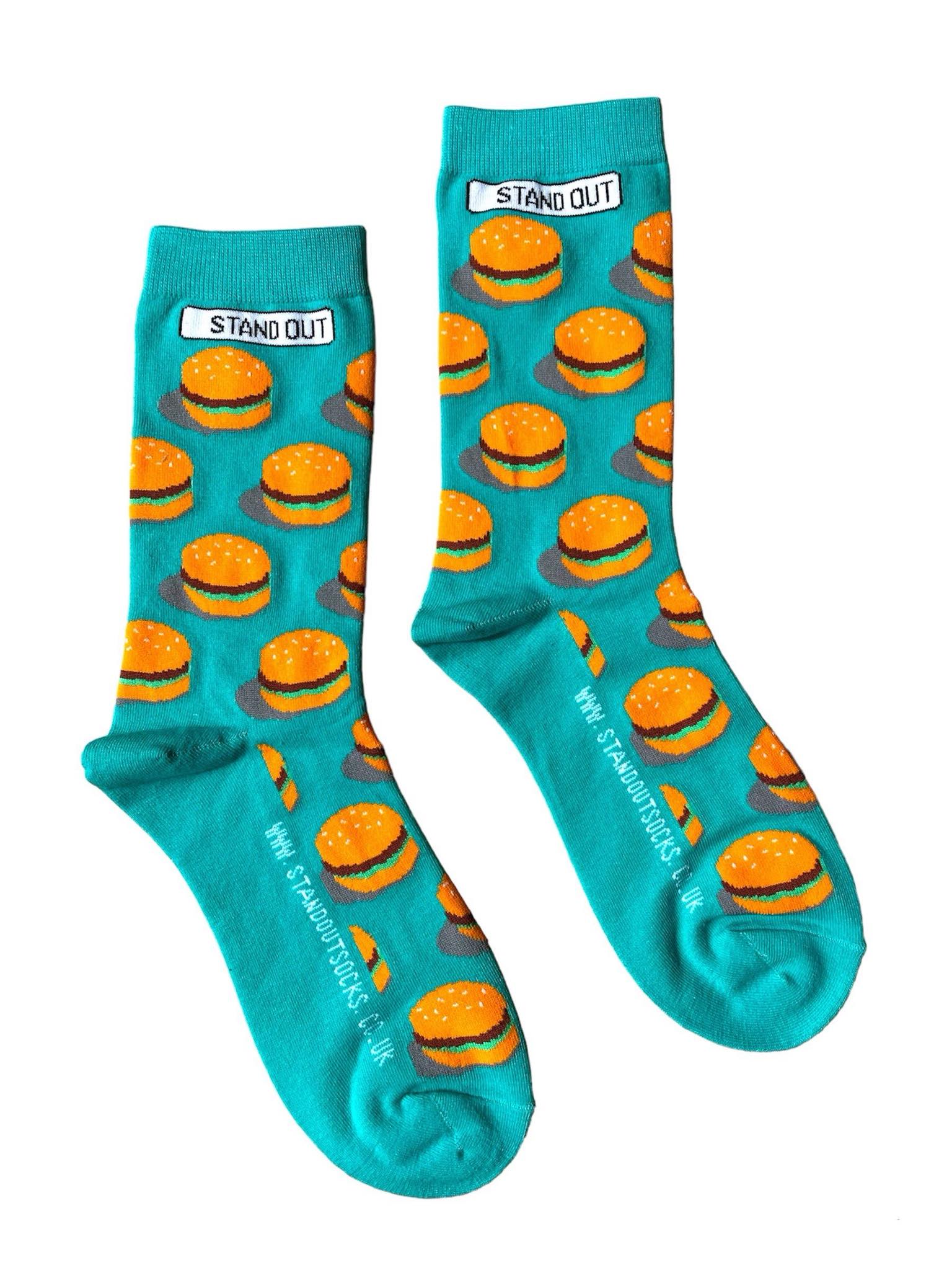 Stand Out Socks Green Socks With Burger Pattern