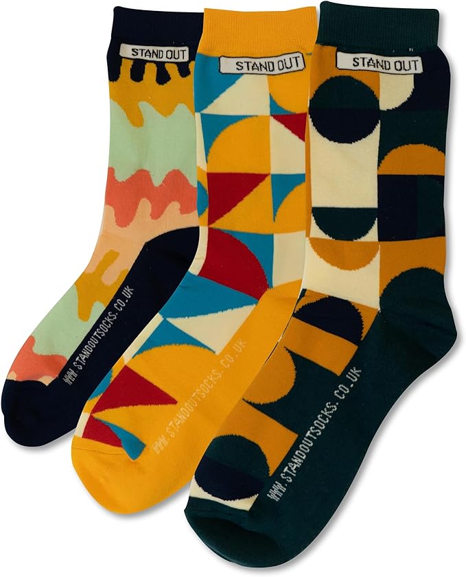 3 Pairs Of Funky stand Out Socks With Geometric Patterns